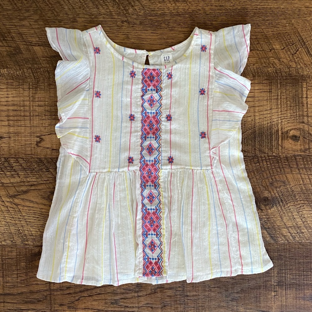 Like New Gap Kids Crepey Embroidered Boho Top M/8